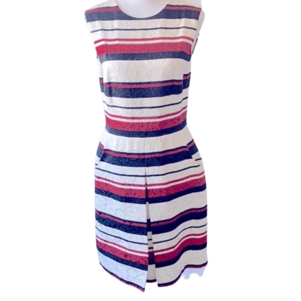 Dolce & Gabbana Sleeveless Line-Bar Stripe Dress White/Black and Red